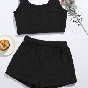 Solid flannel tank top & shorts lounge set